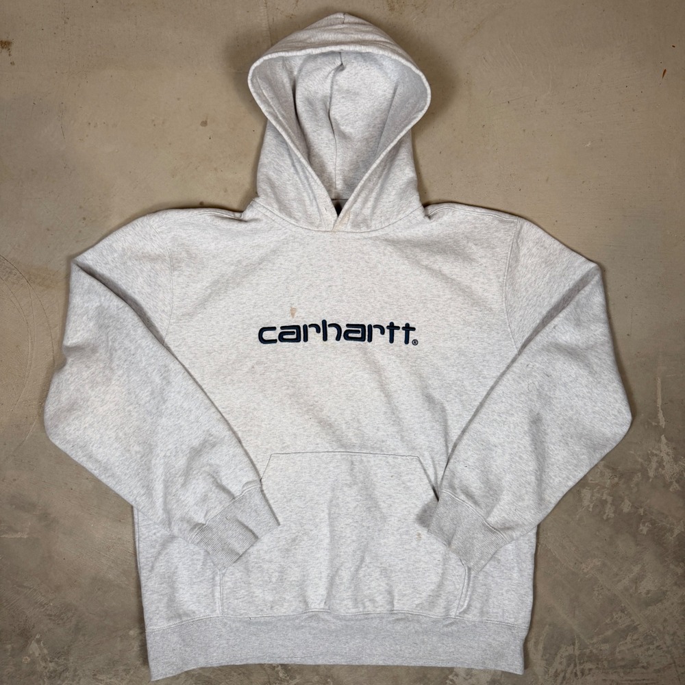 Carhartt WIP Mens XL Hooded Sweatshirt Grey Embroidered Logo Pullover Hoodie